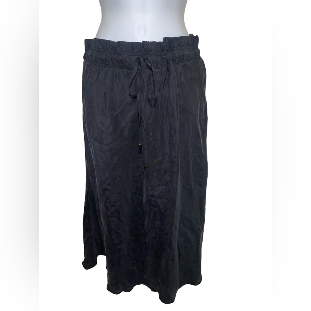 vintage black silk midi skirt with drawstring waist